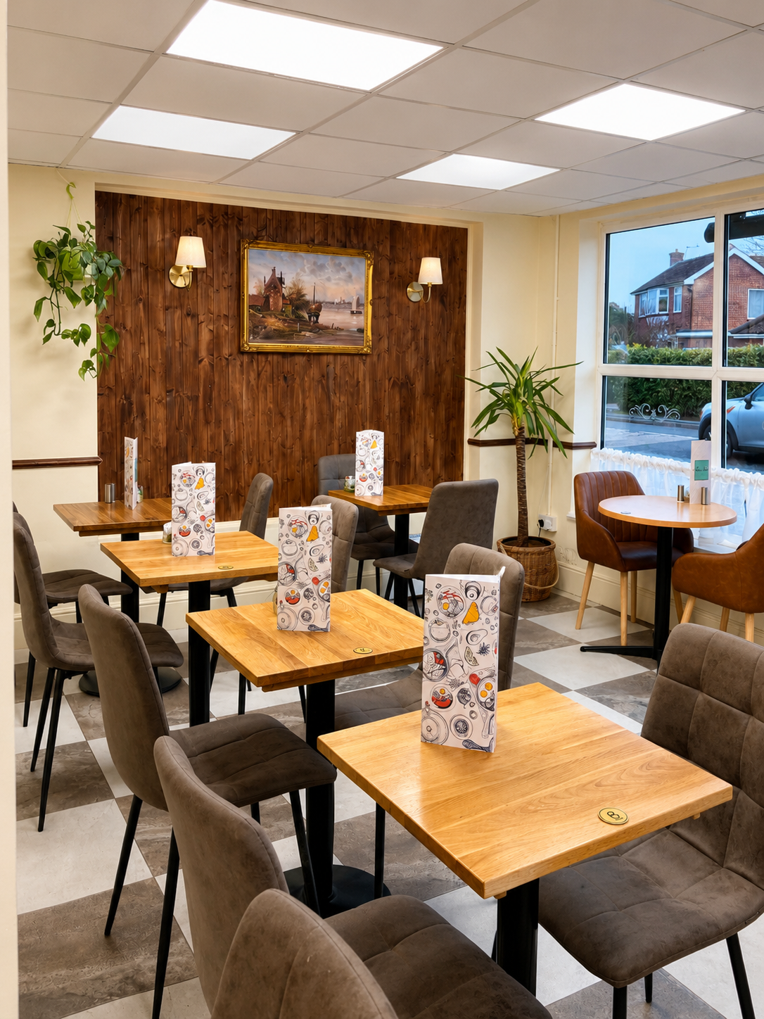 The Nook Cafe dining room with wooden tables and comfortable chairs